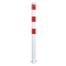 Barrier posts | Steel tube 70 x 70 mm | stationary, for casting in concrete | hot-dip galvanized and white coated withthree red reflecting stripes | with 2 eyelets